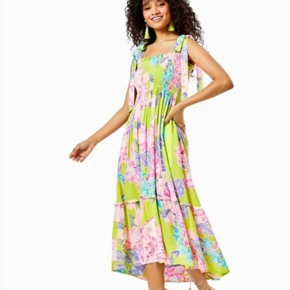 Lilly Pulitzer Rivera Midi Dress Matcha Green Boho Babe S